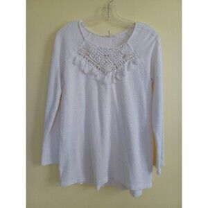 Floreat white cotton tassel crochet pullover tunic top S boho indie Anthropologi